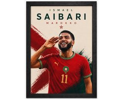 Ismael Saibari Poster | Marokko Art Print | Voetbal Illustratie | Inclusief Zwarte A4 Lijst