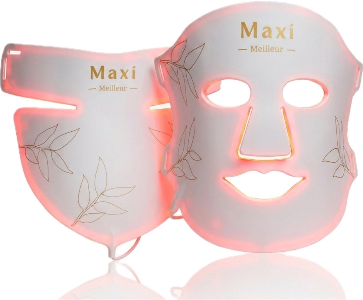 Maxi Meilleur® Pro Series full set - led masker & decolleté – uw verbeterde anti aging routine met lichttechnologie - huidverjongingsapparaat - Red Light Therapy (rood & infrarood licht) - LED Gezichtsmasker & Decolleté White