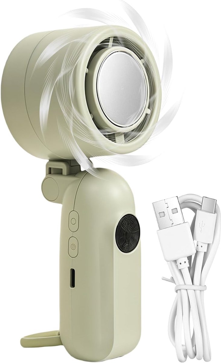 Draagbare Ventilator - Handventilator Oplaadbaar - Persoonlijke Koeling - Stille Motor - Compact Formaat - Lichtgroen