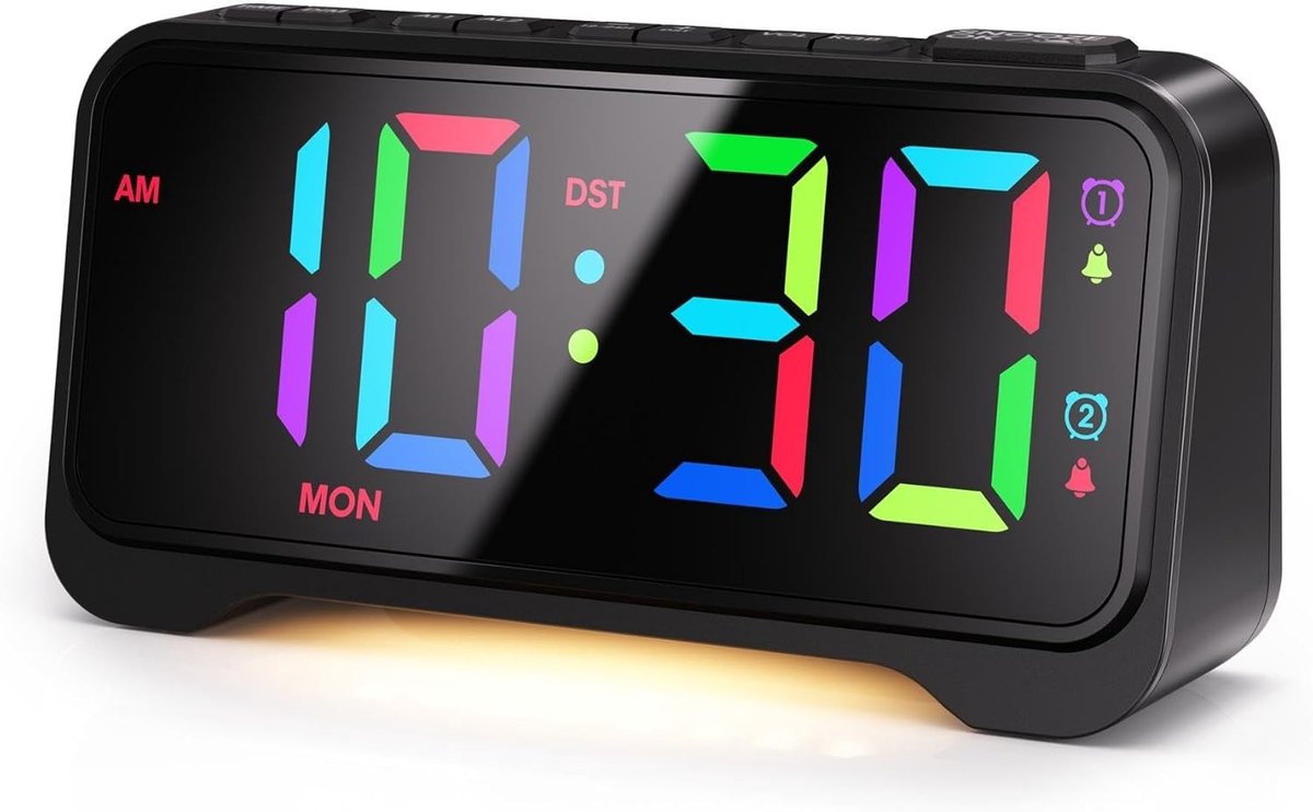 Digitale Wekker - RGB Kleurenscherm - Dimbaar Licht - Dubbele Alarmfunctie - Voor Diepe Slapers