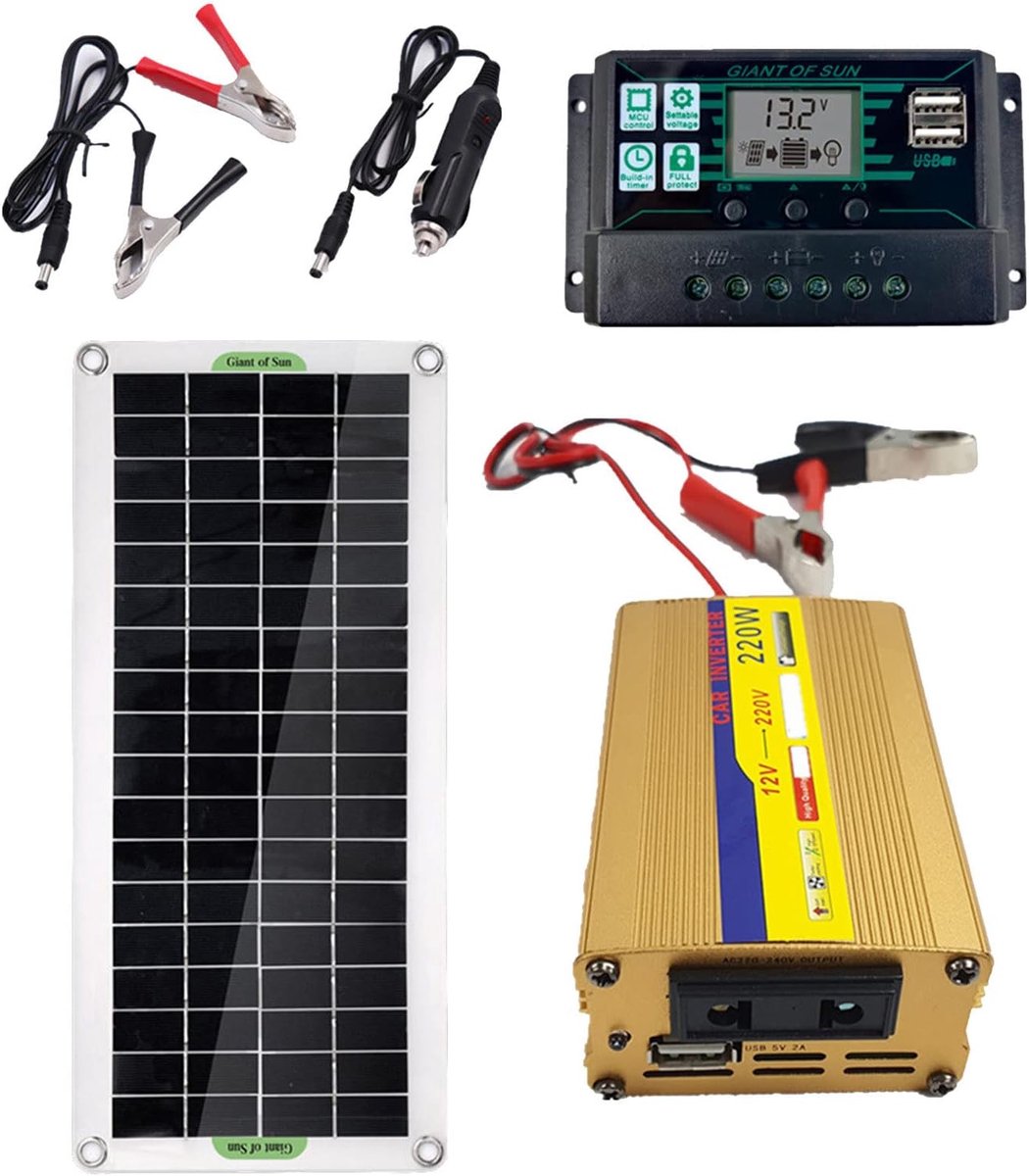 Zonnepaneel Kit - Zonne-energie Set - Off-grid Opladen - Monokristallijn Paneel - 43 x 20 cm - Zwart