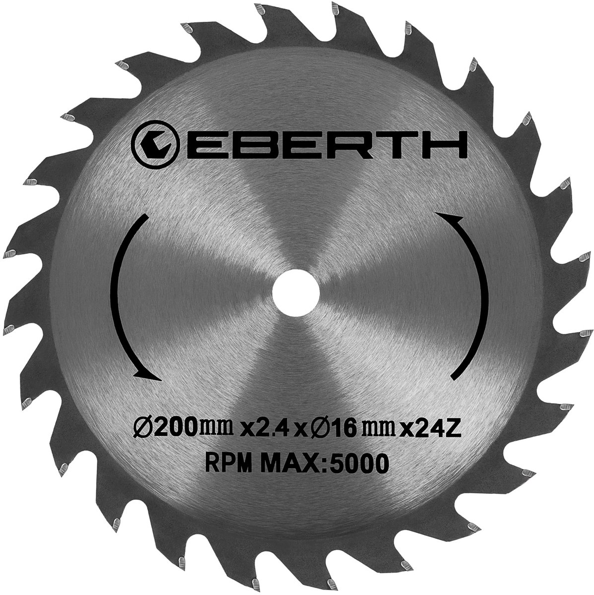 EBERTH cirkelzaagblad, zaagblad van staal met hardmetalen tanden voor het zagen van hout (diameter 200 mm, boorgat 16 mm, bladdikte 2,4 mm, zaagbreedte 3,4 mm, 24 tanden, max. 5000 tpm)