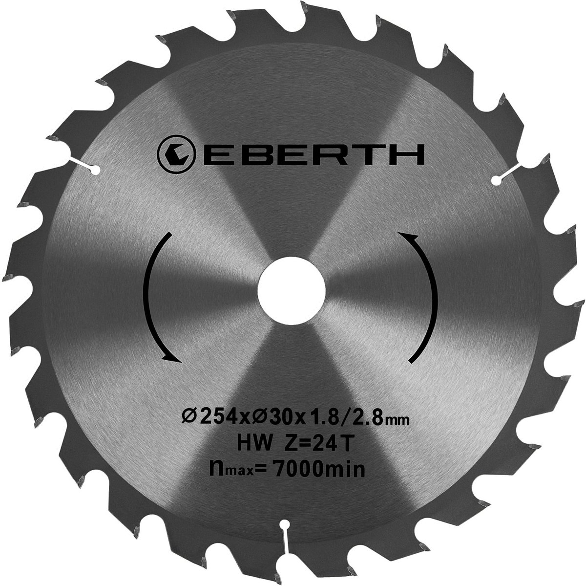 EBERTH cirkelzaagblad, zaagblad van staal met hardmetalen tanden voor het zagen van hout (diameter 254 mm, boorgat 30 mm, bladdikte 1,8 mm, zaagbreedte 2,8 mm, 24 tanden, max. 7000 tpm)