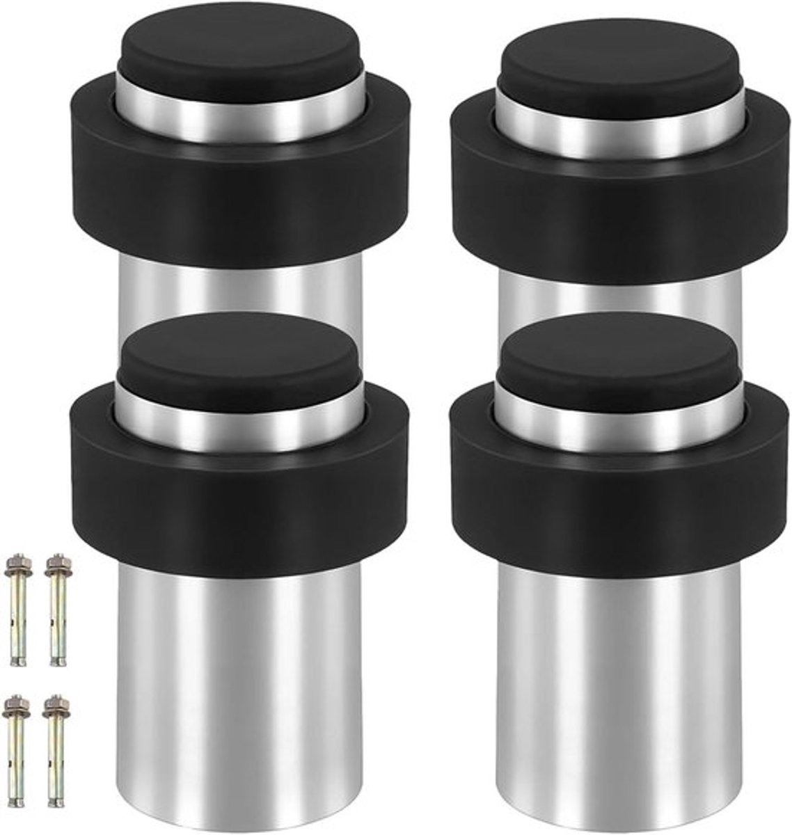Roostervrijstalen deurstoppers 60mm zilver, 4 stuks
