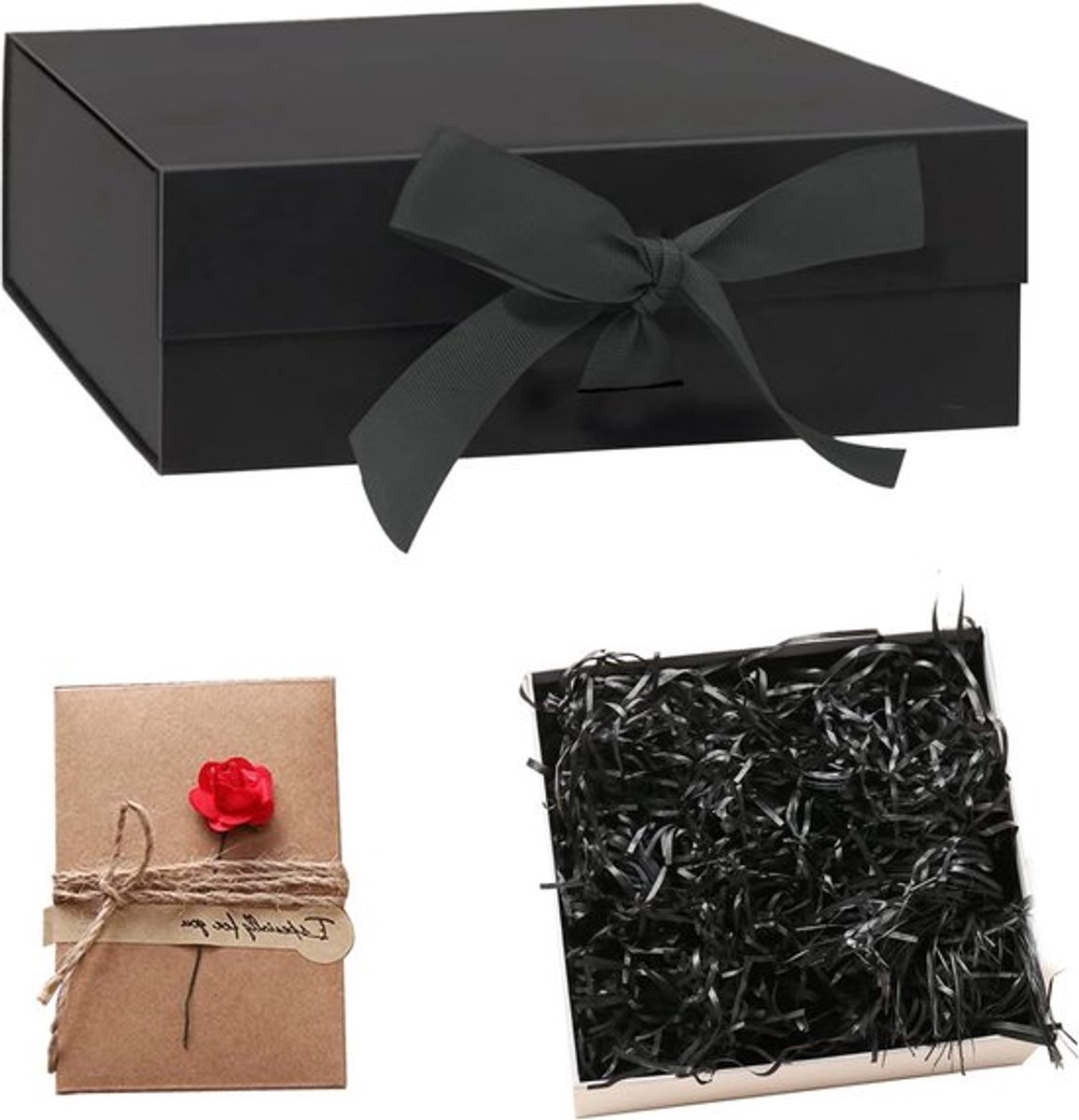Magnetic gift box zwart met lint en kaarten
