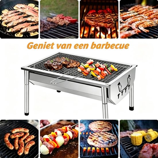 NAXSIR Opvouwbaar Houtskoolbarbecue - Draagbare BBQ Grill - Houtskool Barbecue - RVS - 40x28x22 cm - Verstelbare Poten van naxsir — afbeelding 3