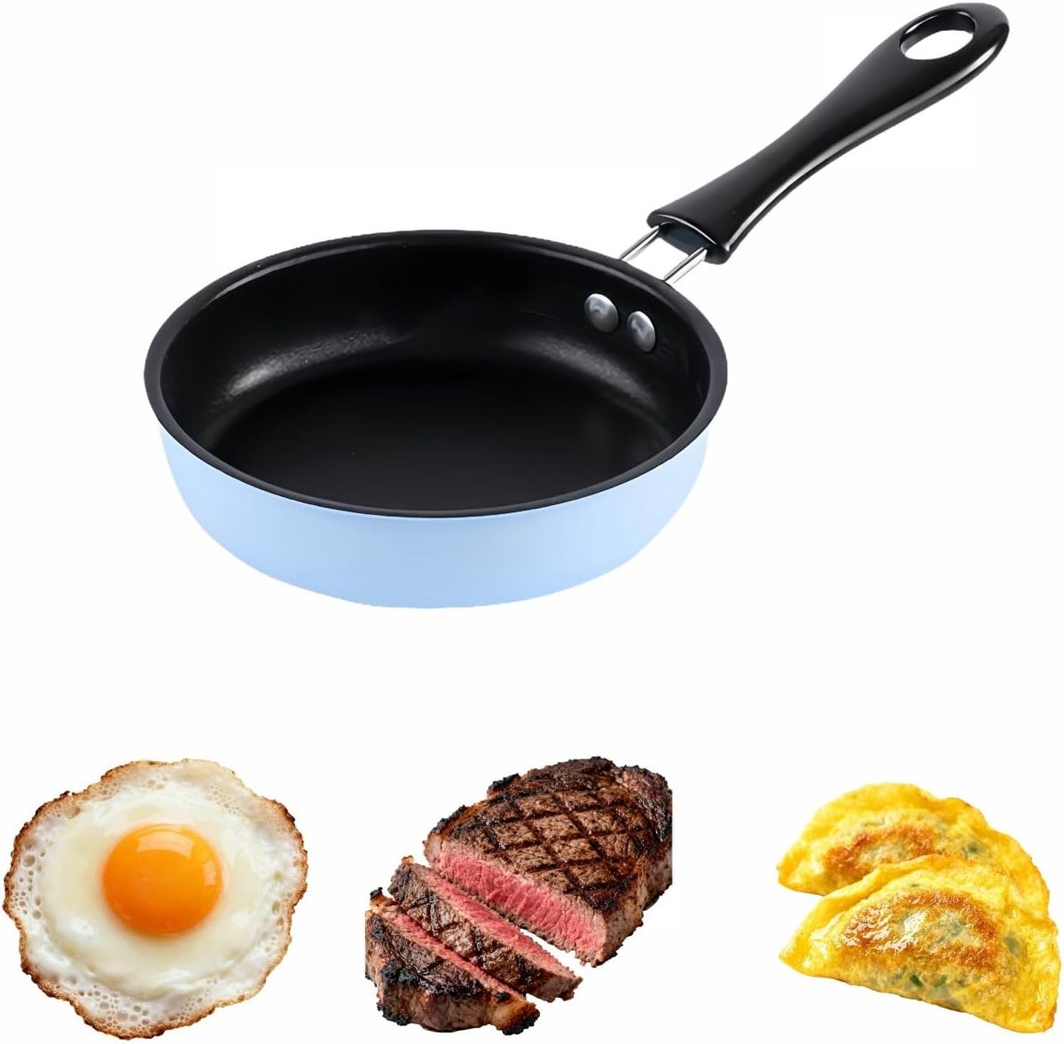 VHV Mini eierpan - compacte antiaanbakpan voor ei, pannenkoek en kleine porties - 12 x 12 x 3 cm - ijzer voor ontbijt en snelle bereiding - Blauw