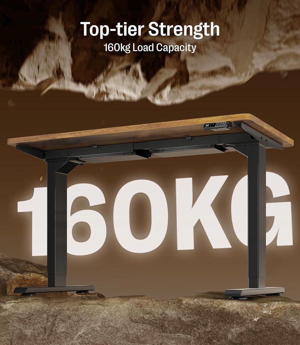 Elektrisch Zit-Sta Bureau 160x80 cm – Dubbele Motor – 160 kg Draagvermogen – USB-C – Vintage Bruin/Zwart Frame – Verstelbaar Bureau – Gaming & Thuiswerk Werkplek – Mobili Bella