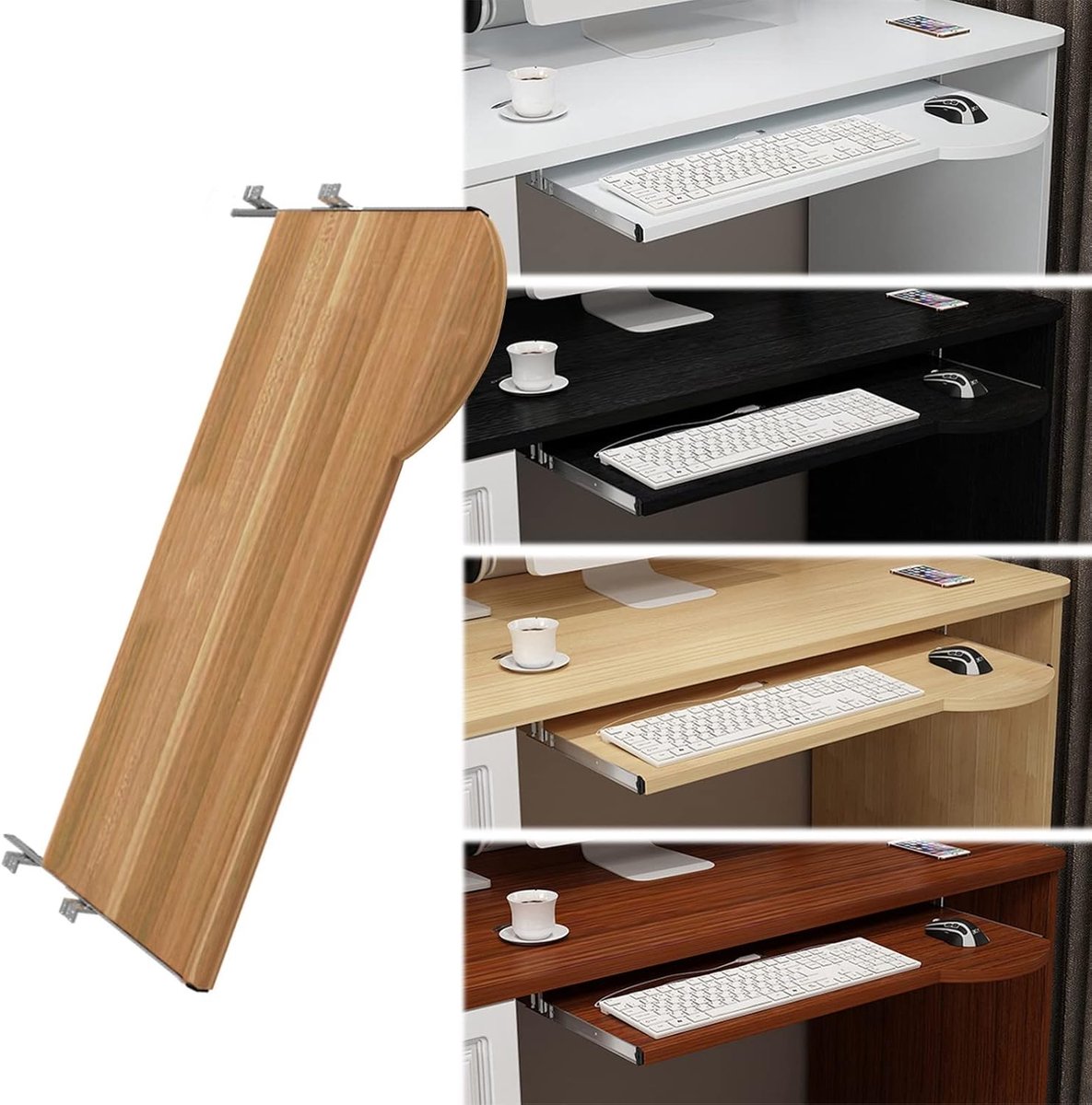 Toetsenbordlade Onder Bureau - Schuiflade Bureau - Ruimte Besparen - Verstelbaar Uitschuifbaar - 60/70 cm - Walnoot