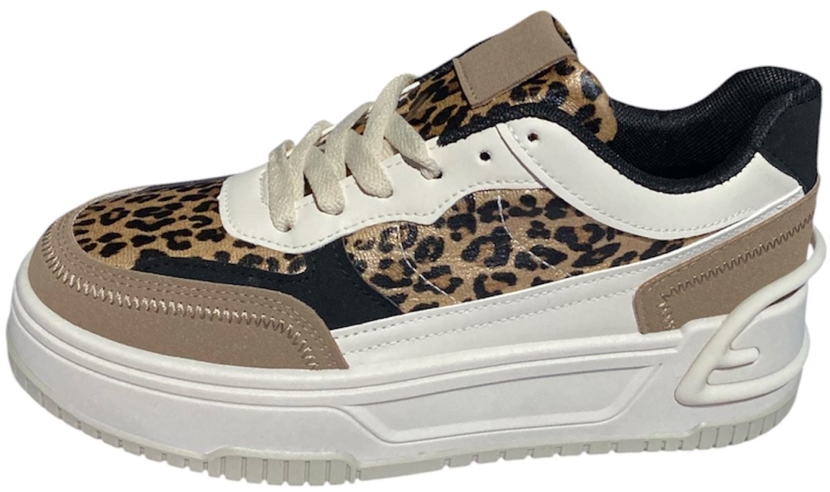 Plateau Sneakers Dames Luipaardprint Beige