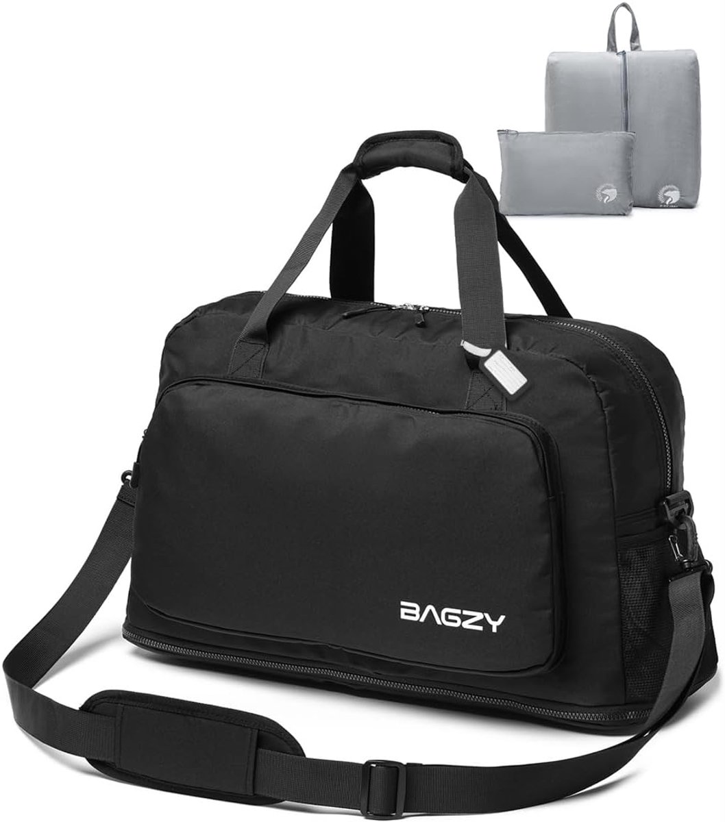 SnelShoppen - Handbagagetas 55x40x23 Uitbreidbare Reistas Vliegtuigkoffer Waterdicht Lichtgewicht Sporttas voor Dames en Heren - Zwart Weekender Zieke