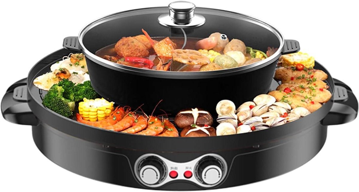 Elektrische Bakplaat Hot Pot Gezellig Eten Dubbele Temperatuurregeling 3.6L Capaciteit Zwart