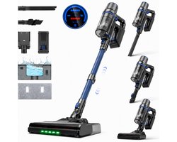 Olvy Steelstofzuiger Draadloos 350W - Met Dweilfunctie - 35000Pa - 5 Zuigniveaus - Vacuum Cleaner - Draadloze Snoerloze Stofzuiger - Zonder Zak - Op Accu - Kruimeldief