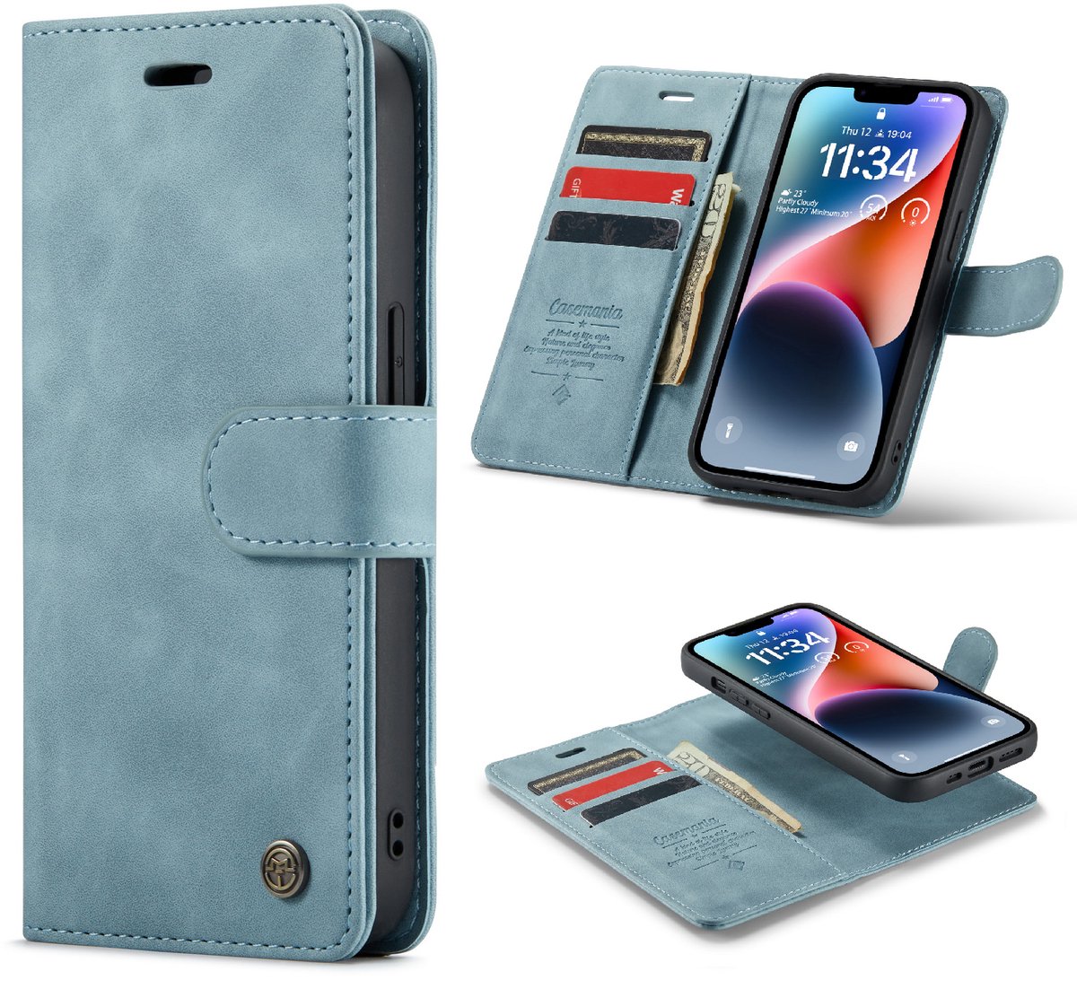 Casemania Hoesje Geschikt voor Apple iPhone SE (2022 & 2020) - Aqua Blue - Kunstleer 2 in 1 Afneembare Bookcase - Magnetische Telefoonhoesje met Pasjeshouder en Standaardfunctie