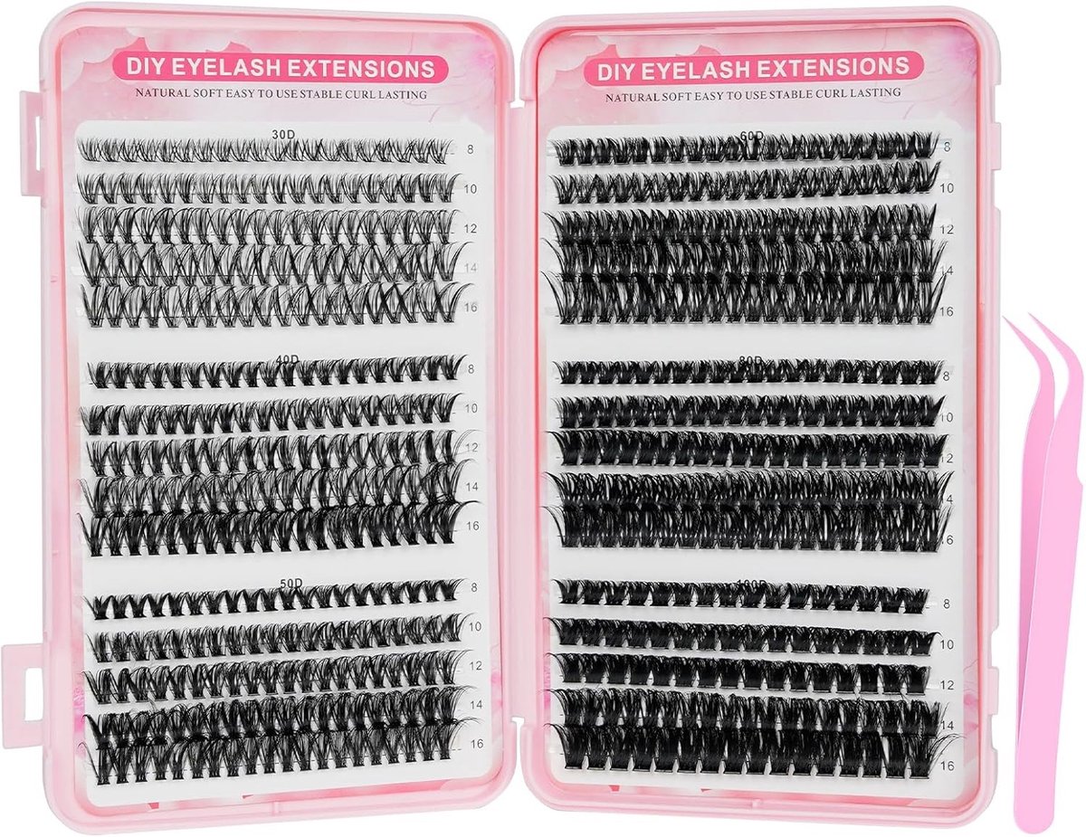 Doe-het-zelf valse wimpers set met 600 stuks, 30D-100D krul, 8-16 mm, ideaal voor wimperverlenging en make-up beginners