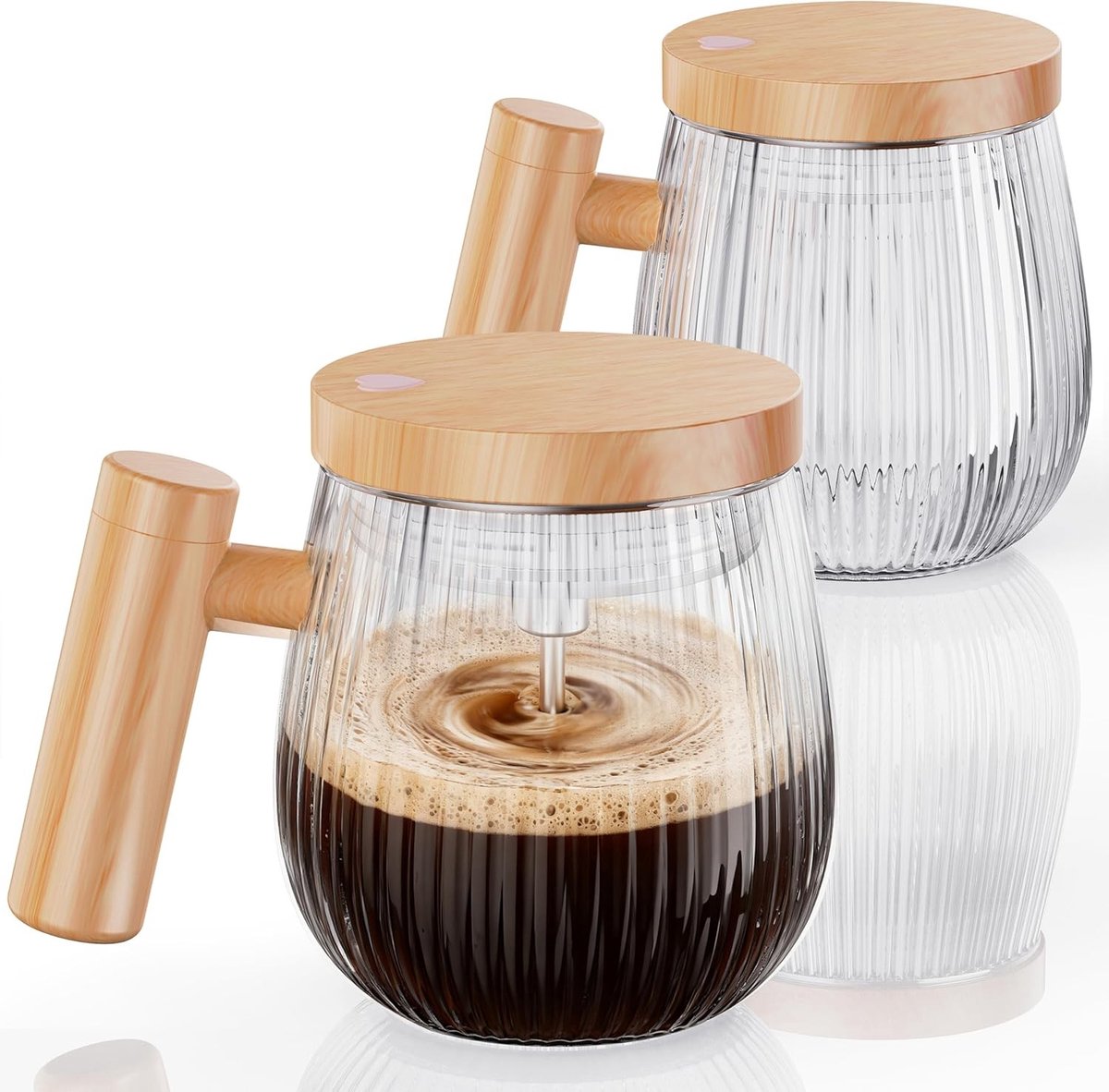 Set van 2 elektrische zelfmixbekers van 400 ml, hoge snelheid voor koffie, melk en eiwitpoeder, hittebestendige glazen mixers met deksel