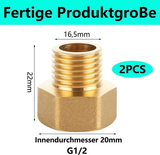 Verkorte Messing Reducer 1/2 inch IG naar 3/8 inch AG voor Sanitair en Loodgieterswerk — afbeelding 5