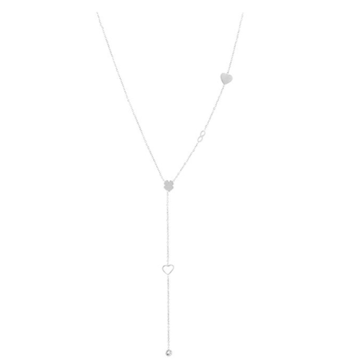 Luxe Y-Ketting Stainless Steel - Elegante Schakelketting met Verschillende Bedels en Zirkonia - Chique Dames Sieraad - Zilver