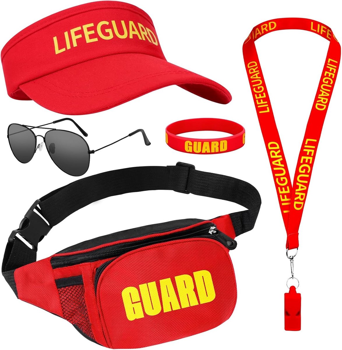 5-delig Redder Kostuum Set met Verstelbare Hoed, Heuptas, Zonnebril en Armband voor Volwassenen - Perfect voor Lifeguards en Themafeesten