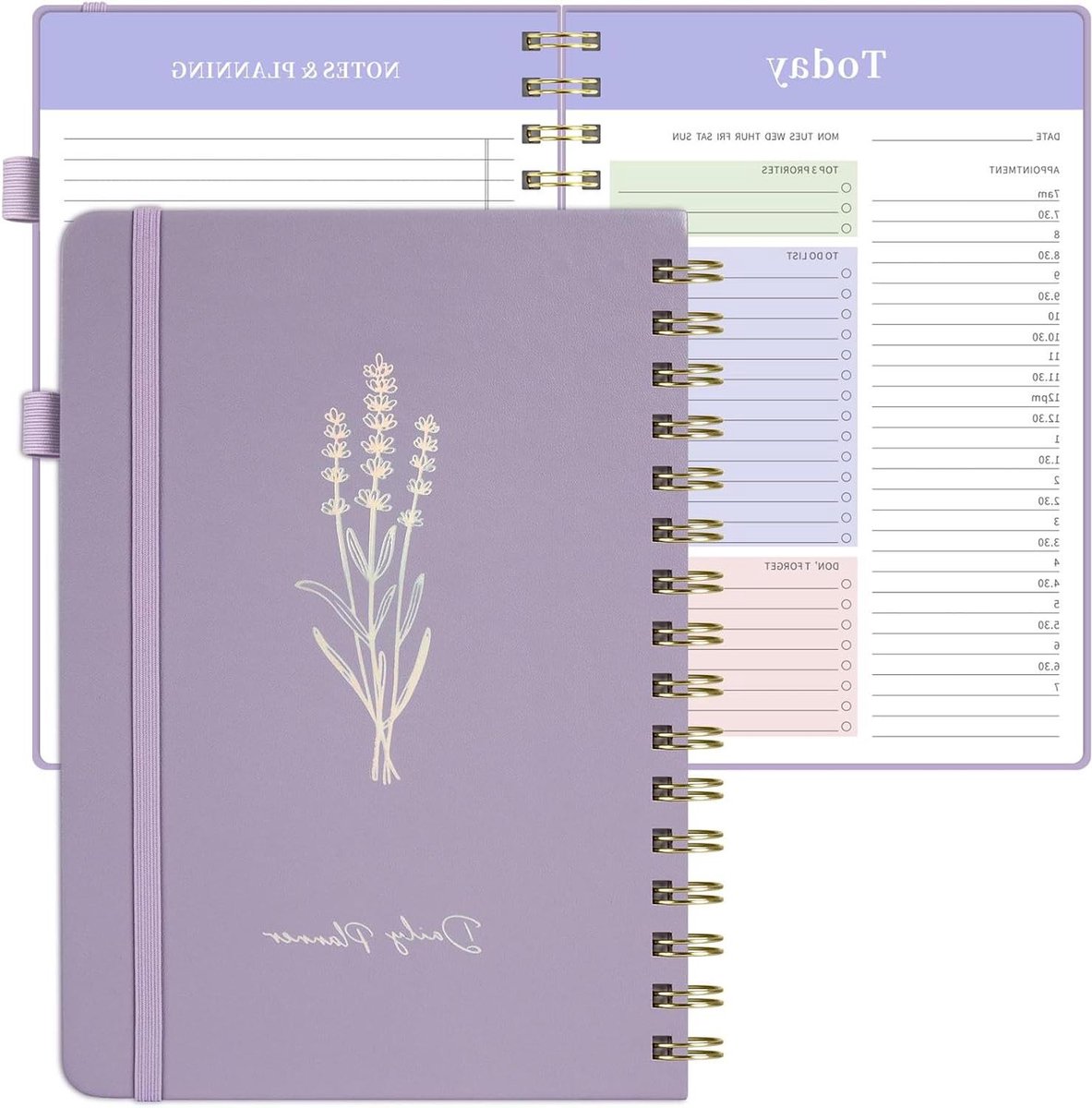 Dagelijkse Planner - Notitieboek Agenda - Productiviteit Verhogend - Ongedateerd Ontwerp - A5 Formaat - Paars