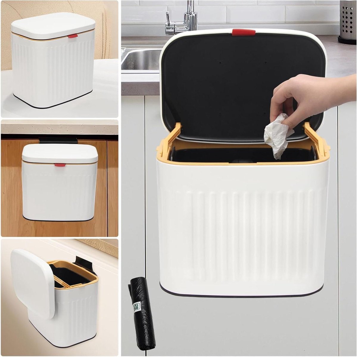 Keuken Compostbak - Afvalemmer Deksel - Afval Scheiden - Twee Ophangmethoden - 35 Liter - Wit