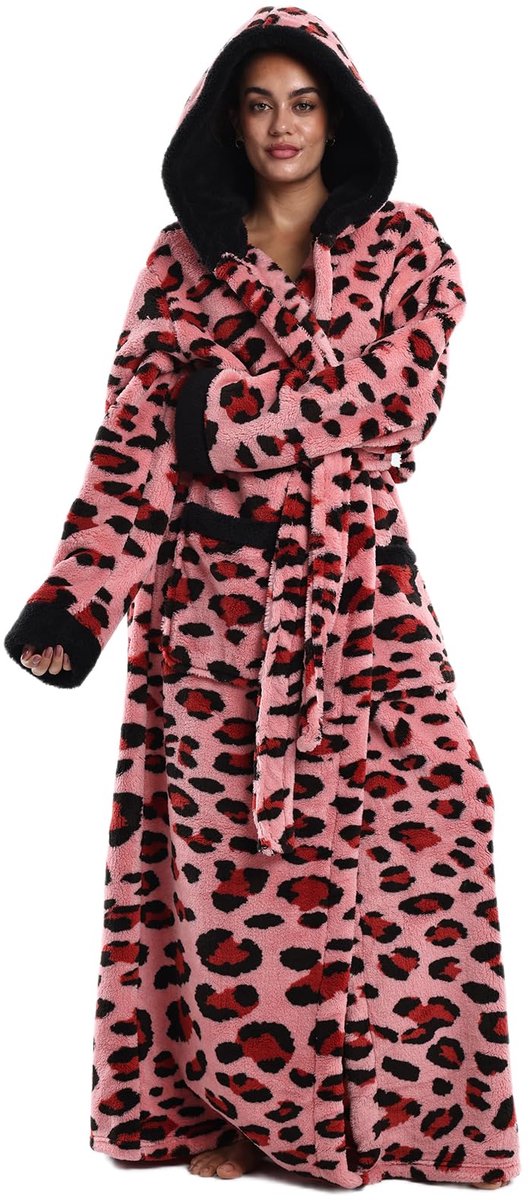 SnelShoppen - Gegerozer Badjas met Capuchon voor Dames en Heren, Wollige Katoenen Fluwelen Ochtendjas met 2 Zakken en Verstelbare Riem, Knuffelig Warm