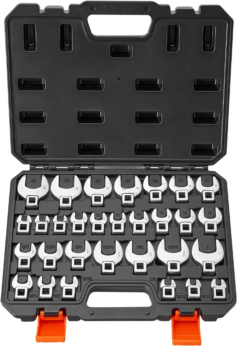 Dopsleutel- en ringsleutelset - 3/8 (9,5 mm) aandrijving - 30-delig - Metrische en inch maten - Cr-Mo staal - Dubbele maataanduiding - Voor auto onderhoud en reparatie