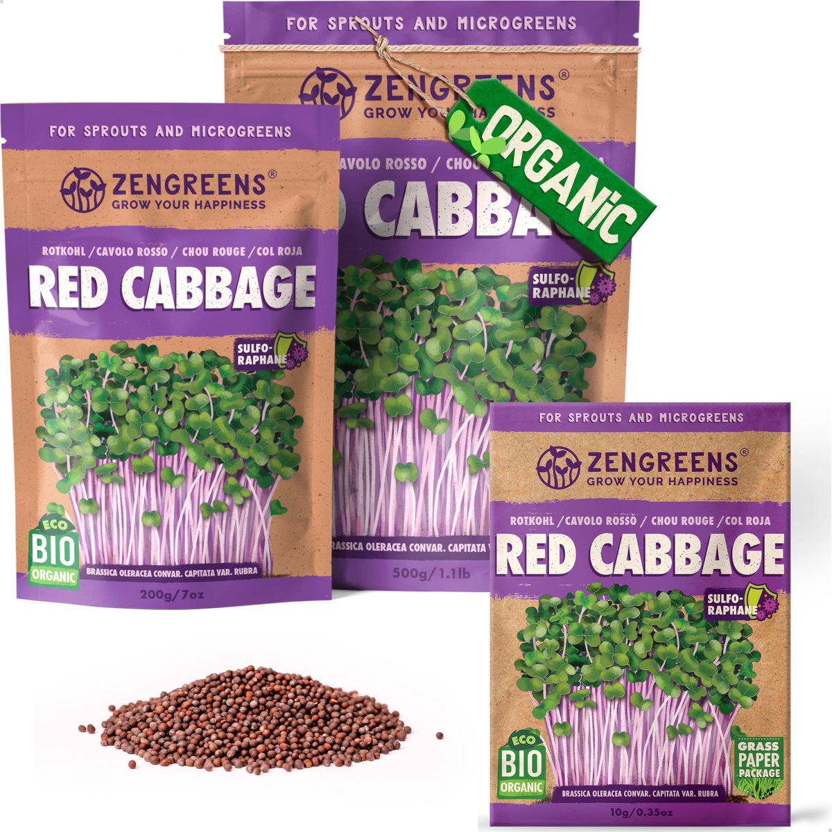 SnelShoppen - Biologische rode kool zaden - Kiemzaden voor microgreens - Kies uit 10g, 200g of 500g - Meer dan 97% kieming - Ideaal voor tuin en keuke
