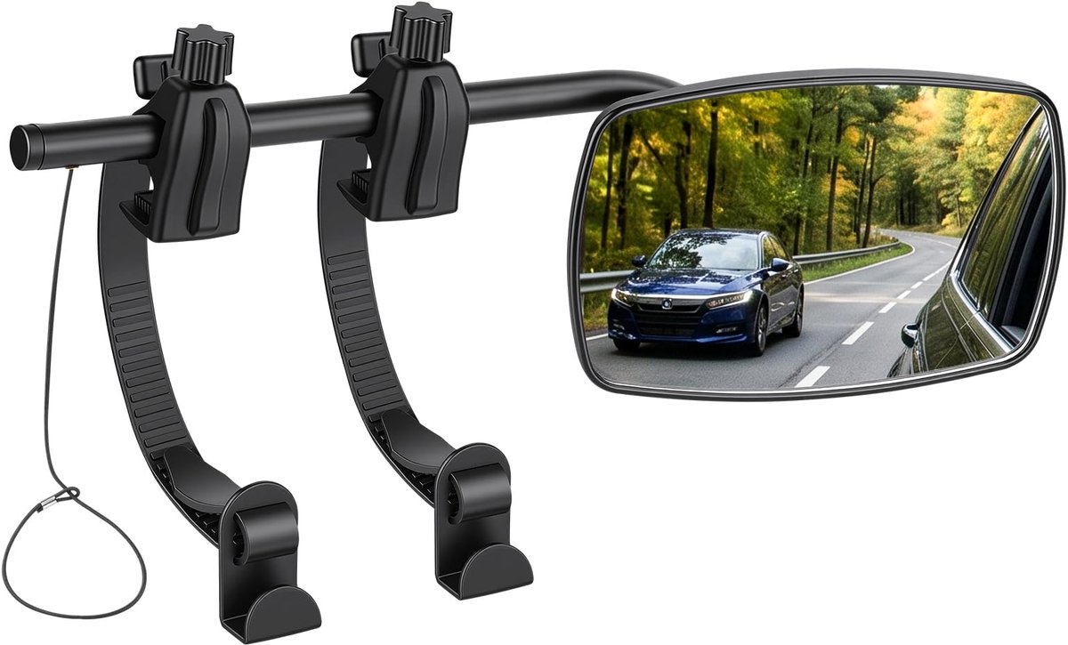 SnelShoppen - 2 Stuks Achteruitkijkspiegel voor Caravan, Auto - Universele Buitenspiegel 360° Verstelbaar met Riemen voor Alle Voertuigen