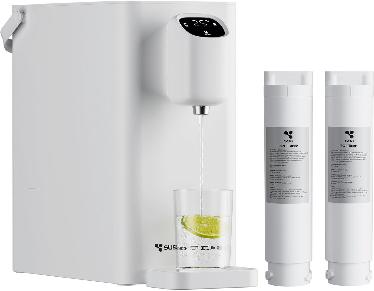 SnelShoppen - Warmwaterdispenser 2,4 l met Zelfreiniging, 5 Temperatuurniveaus, 3 Seconden Verwarming en 4-Traps Filter voor Keuken en Werkplek