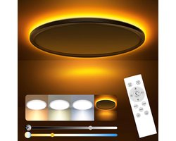 SnelShoppen - Slochi LED Plafondlamp 24W Dimbaar met Afstandsbediening, 1800K Nachtlamp, Warm 3000K-6500K, Ultra Dun Ronde Witte Lamp voor Slaapkamer,