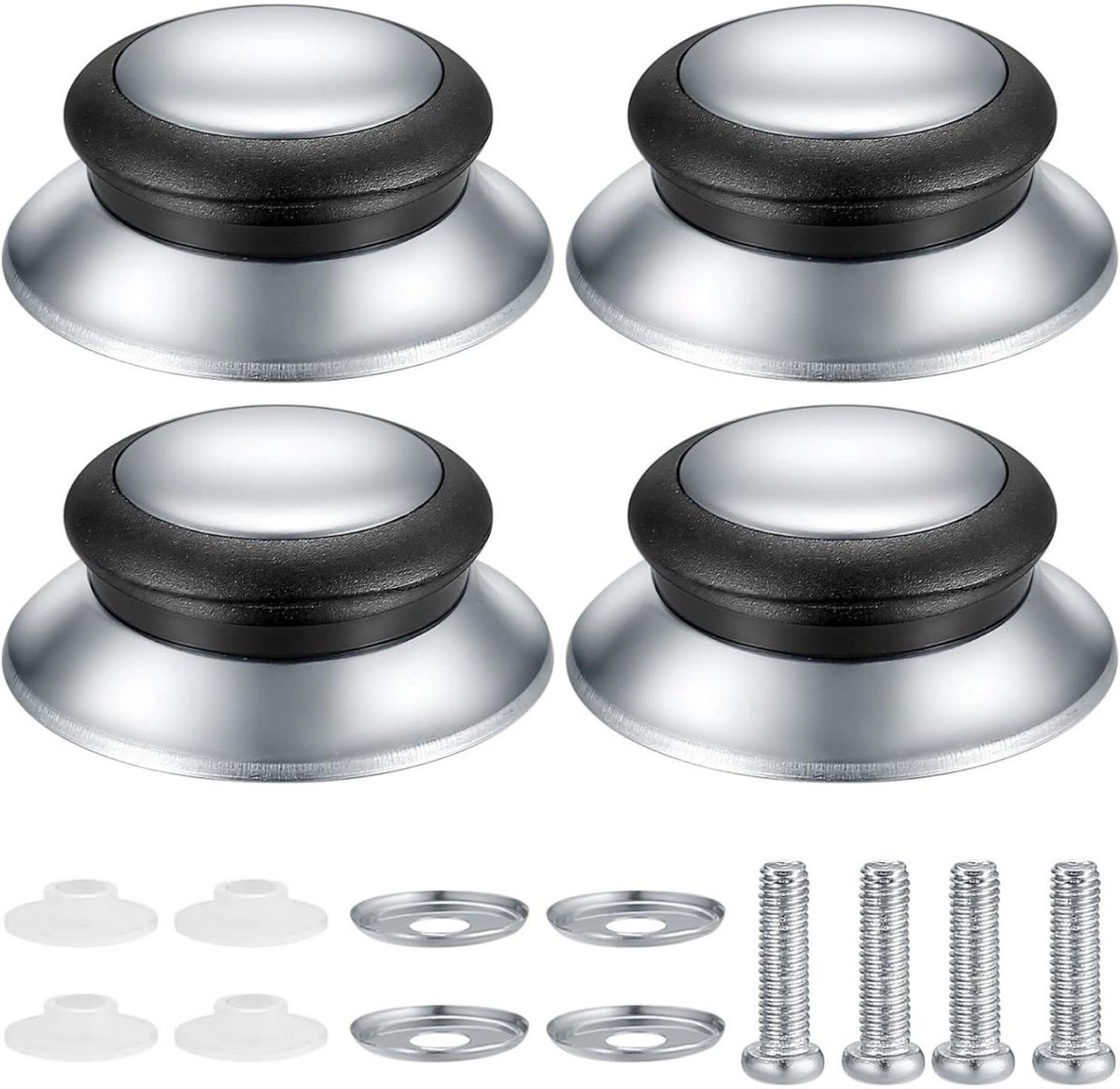 GELLDG Universele dekselknop – set van 4 – Hittebestendige knop geschikt voor keukendeksels (geschikt voor steelpannen/braadpannen) – Vervangende knop geschikt voor koekenpannedeksels