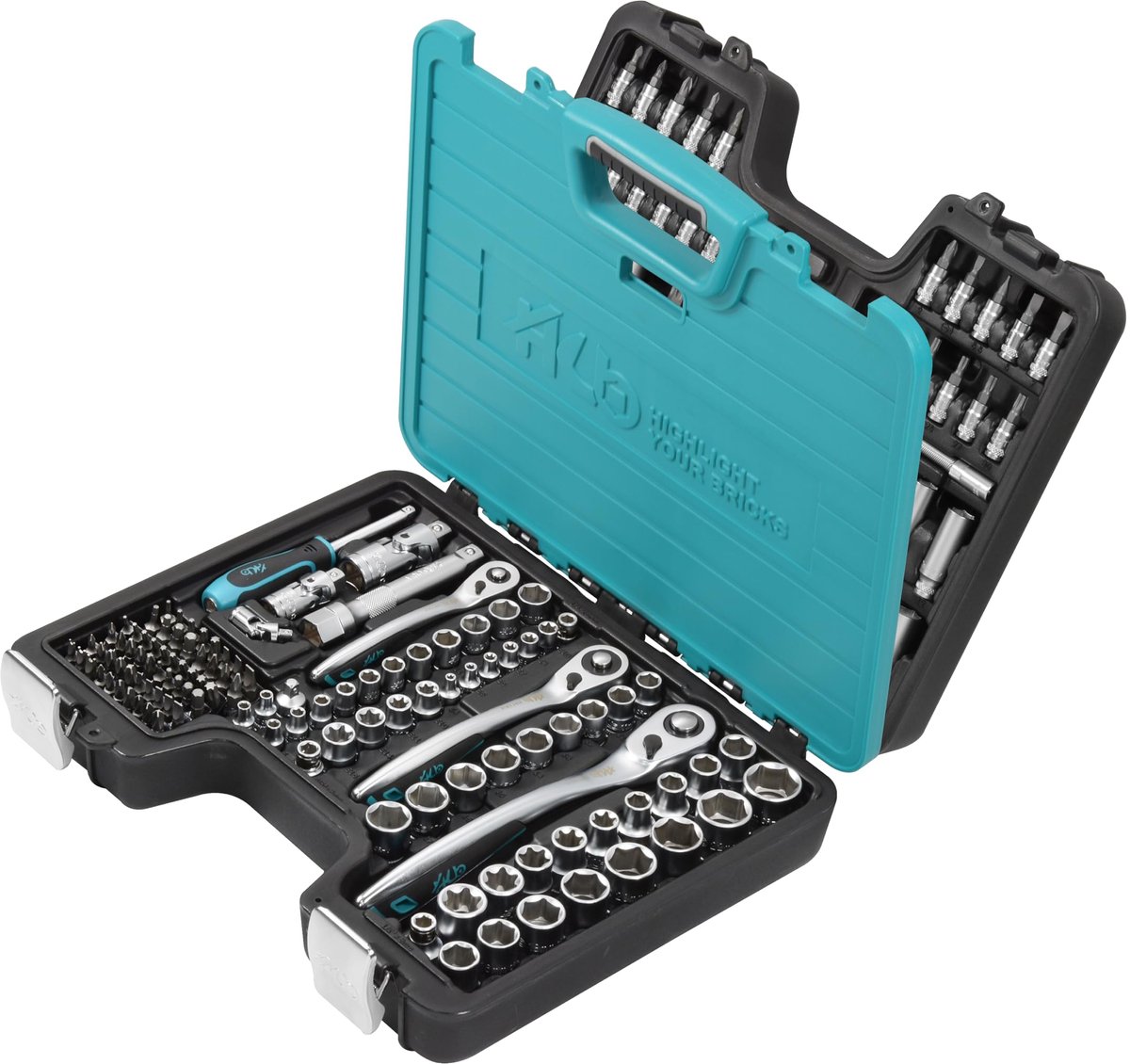 SnelShoppen - 168-delige Dopsleutelset met 120-Tands Offset Ratel, 1/4", 3/8", 1/2" Aandrijving, Cr-V Staal, Compacte Koffer, E-Torx & Bits - Multifun