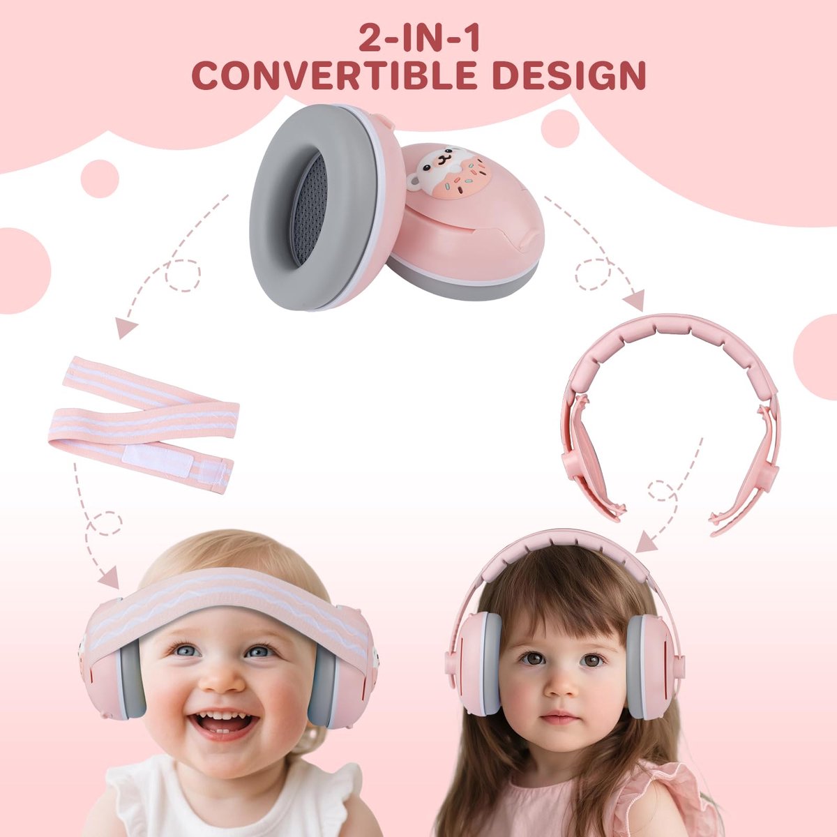 SnelShoppen - 2-in-1 baby's geluiddempende gehoorbeschermers tot 25 dB roze - Comfortabele en veilige oorkappen voor kinderen - Ideaal voor feest, cam