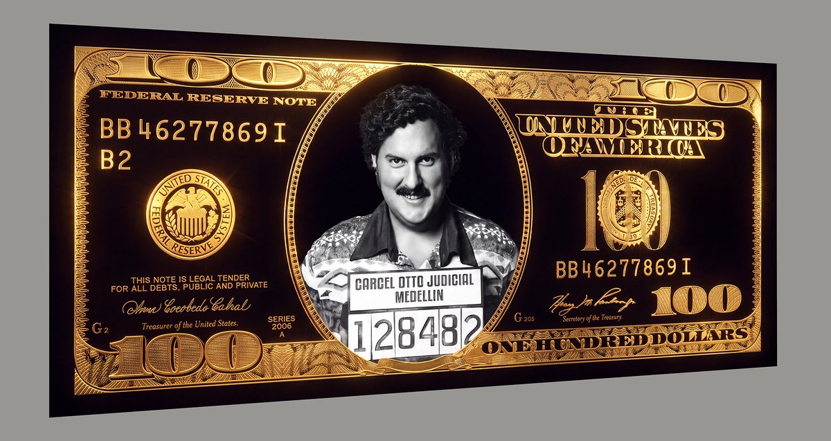 Wall Art 4 You Plexiglas schilderij "Pablo Escobar Dollar gold" 160x70cm wanddecoratie zwart/goud