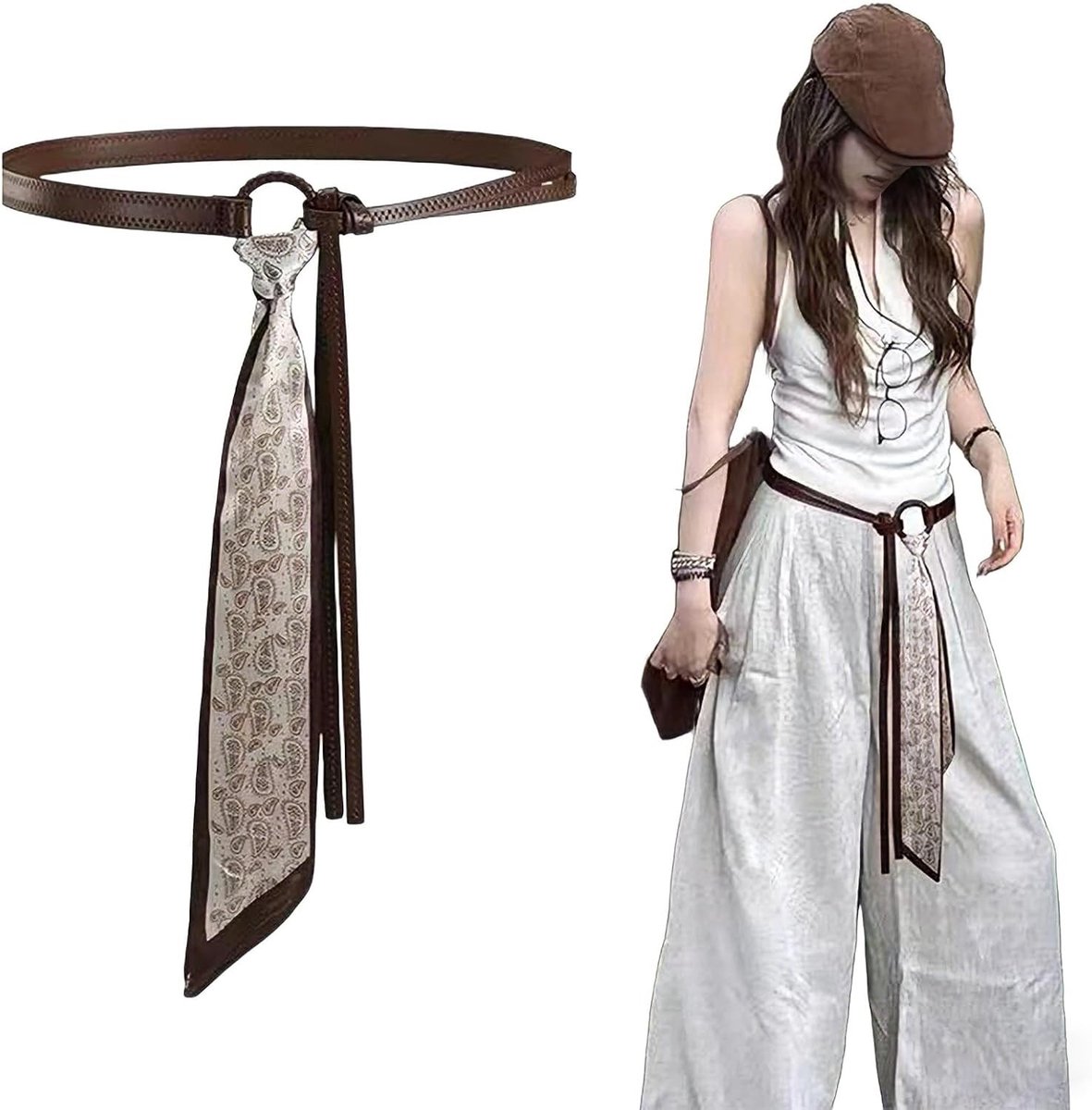 Stijlvolle Zijde Leren Riem voor Vrouwen - Verstelbare Y2K Hip Hop Punk Vintage Buikketting voor Jeans en Brede Riemen