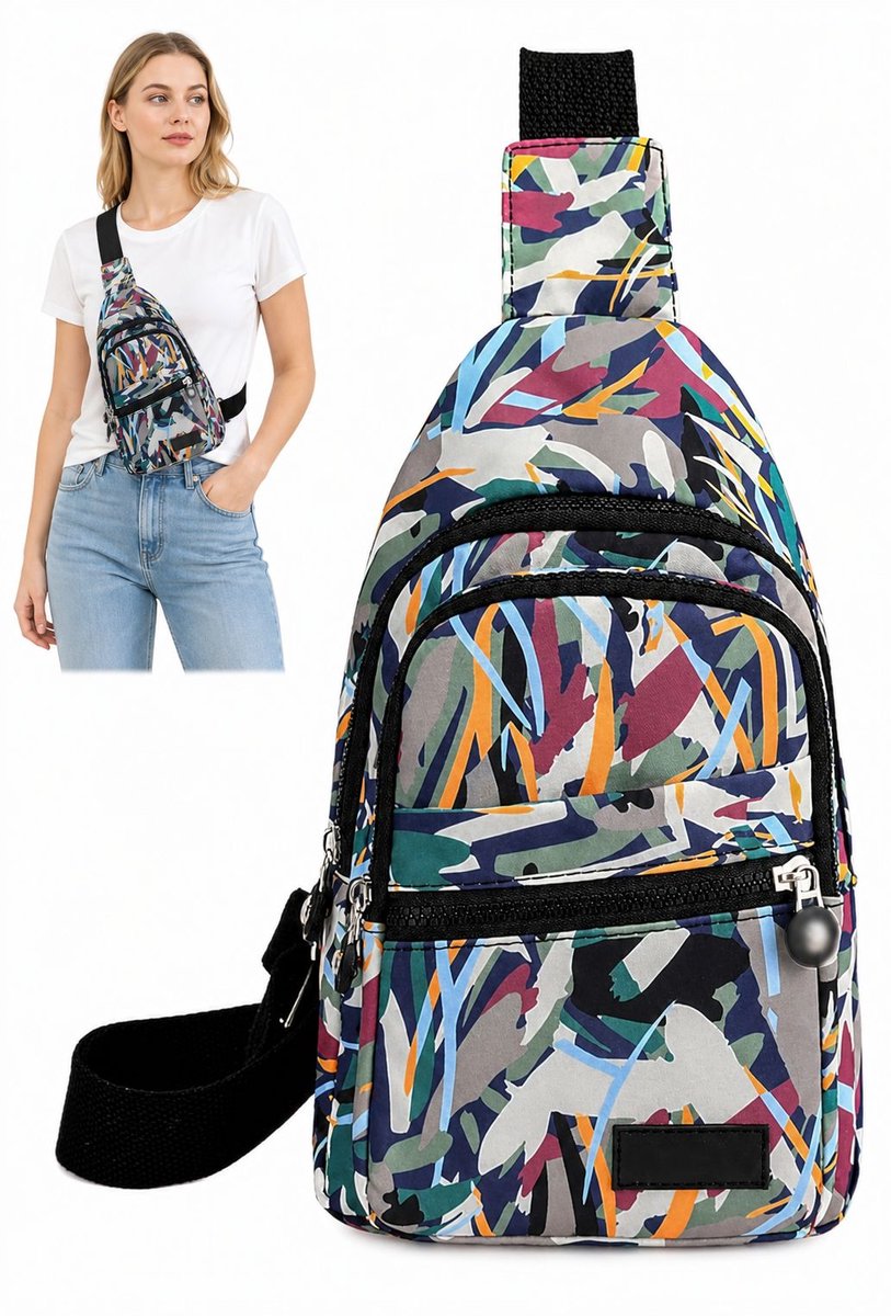 VHV - Crossbody Tas Dames 30 x 18 x 9 cm - Nylon Schoudertas met Meerdere Vakken - Verstelbare Band voor Reizen
