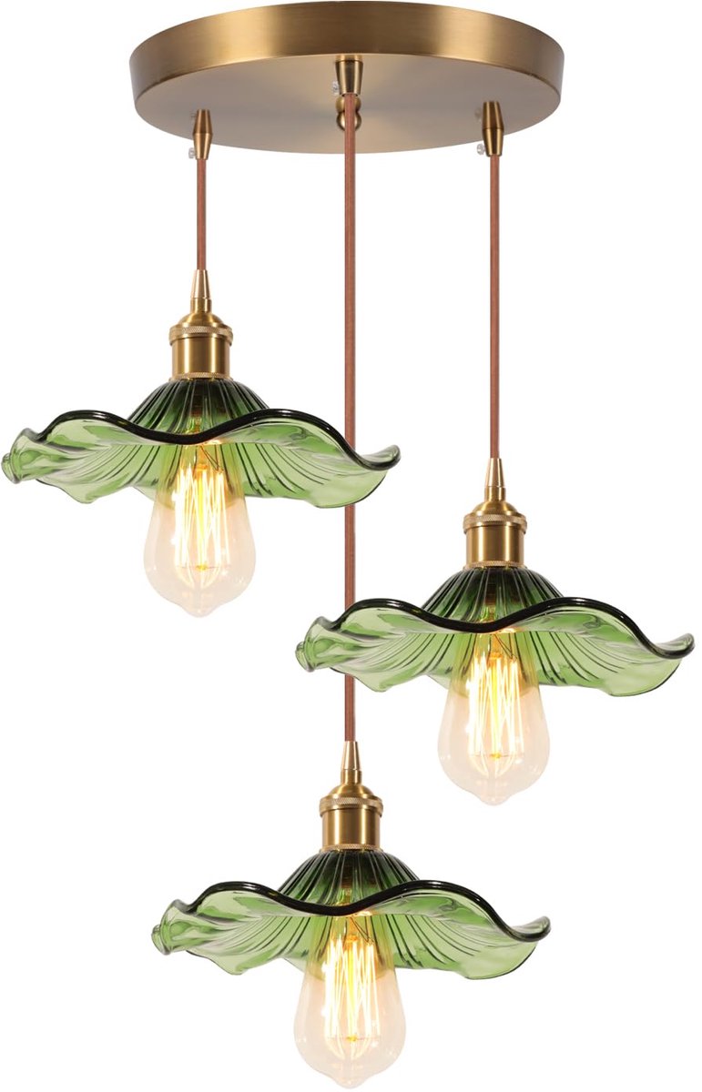 SnelShoppen - Hanglamp van glas, barnsteen, vintage messing goud, 3 koppen kroonluchter voor woonkamer, modern plafondverlichting, art deco voor eetka
