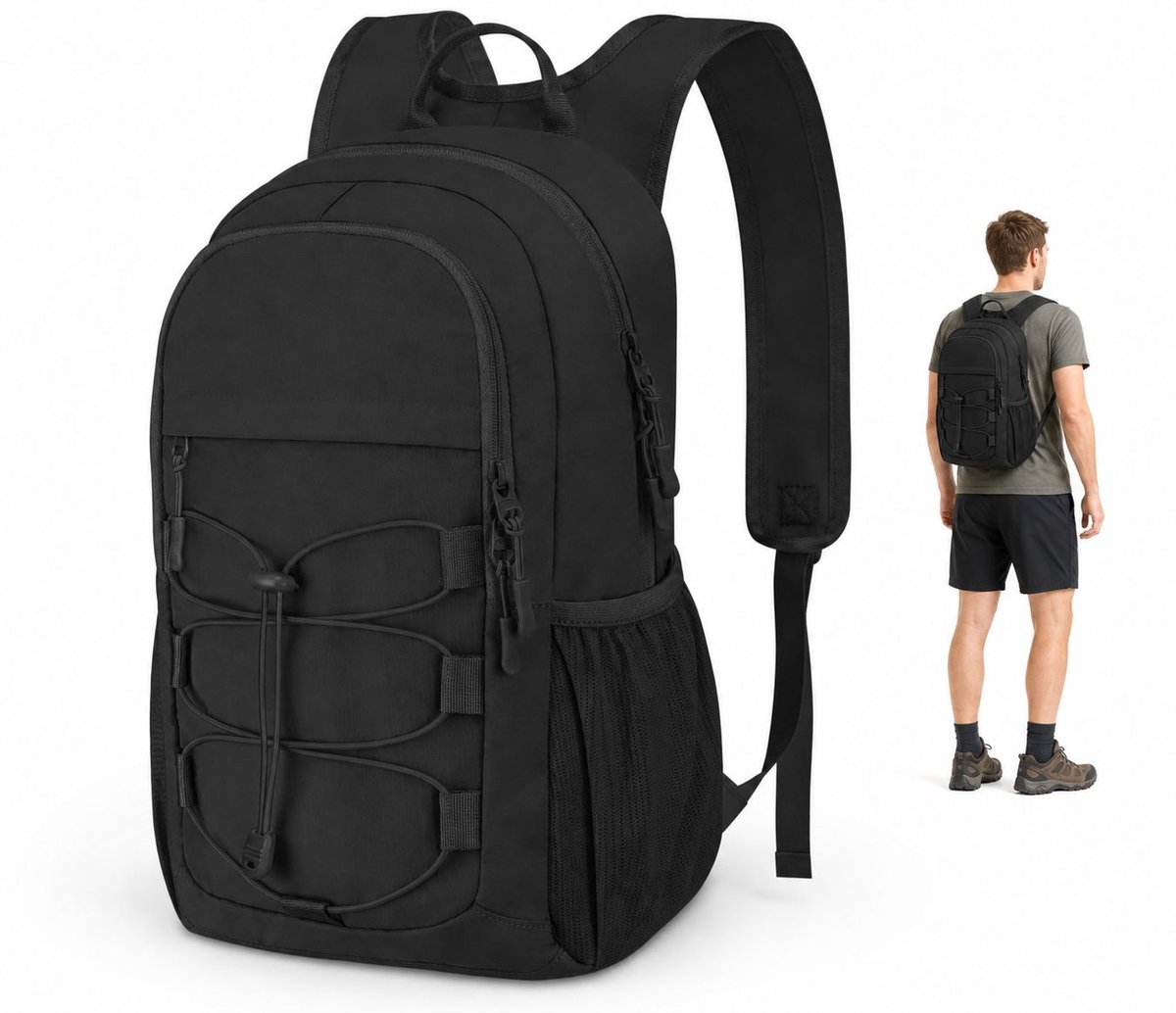 VHV - Opvouwbare Rugzak 15L - Lichtgewicht Trekking Dagrugzak - Zwart voor Dames en Heren, Wandelen en Reizen