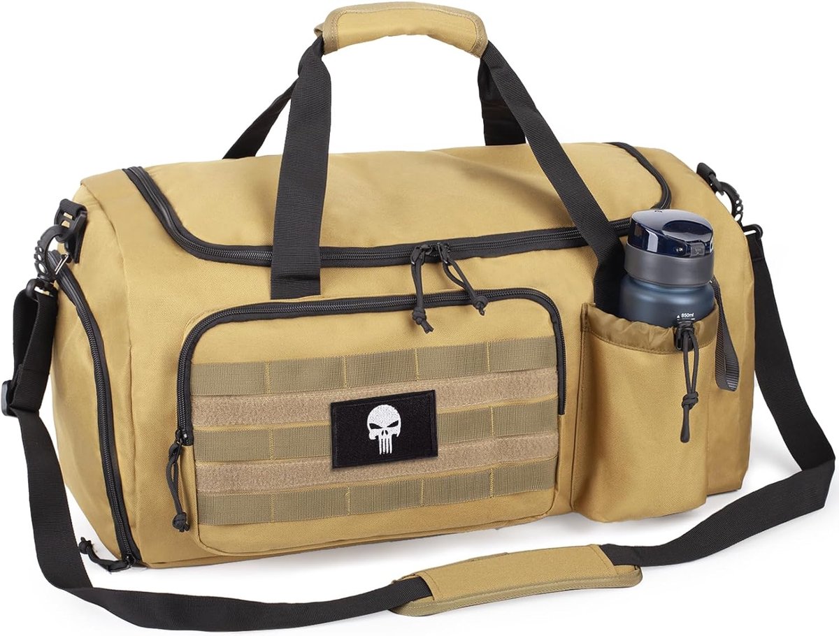 SnelShoppen - Tactische Sporttas Heren 40L - Duffeltas met Schoenenvak, Nat Vak, Multifunctionele Weekendtas voor Reizen, Kamperen en Wandelen