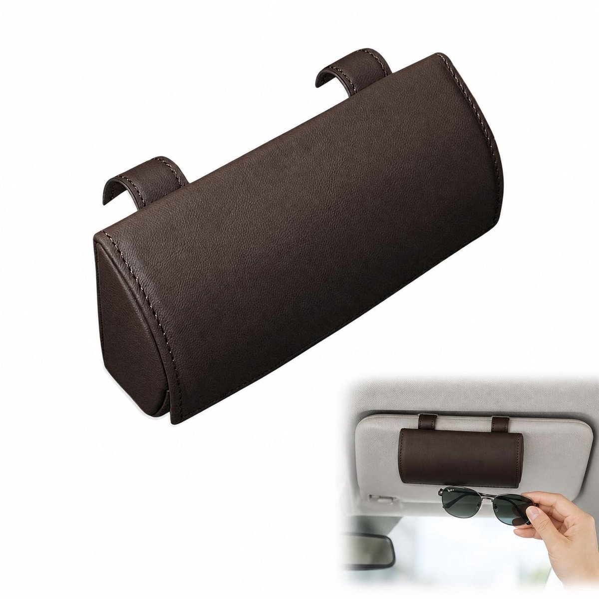 VHV - Brillenhouder Auto - PU Leren Zonnebrilkoker met Magnetische Sluiting - Voor Zonneklep van Auto, SUV en Truck