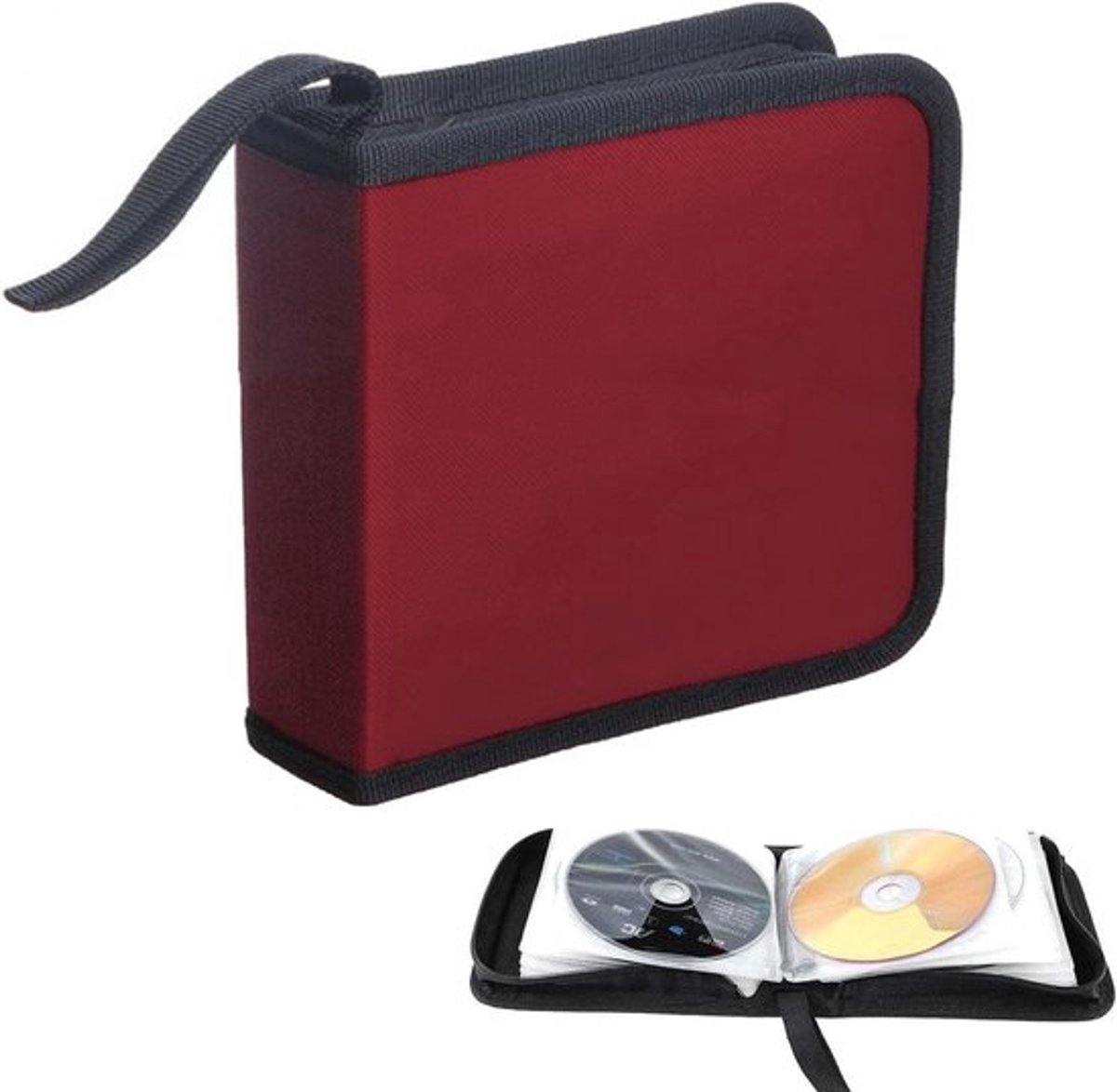 CD-tas - Opbergtas voor 40 schijven - Dubbelgelaagd ontwerp - Oxford-stof - Rood - Compacte afmetingen 16 x 15,5 x 5 cm