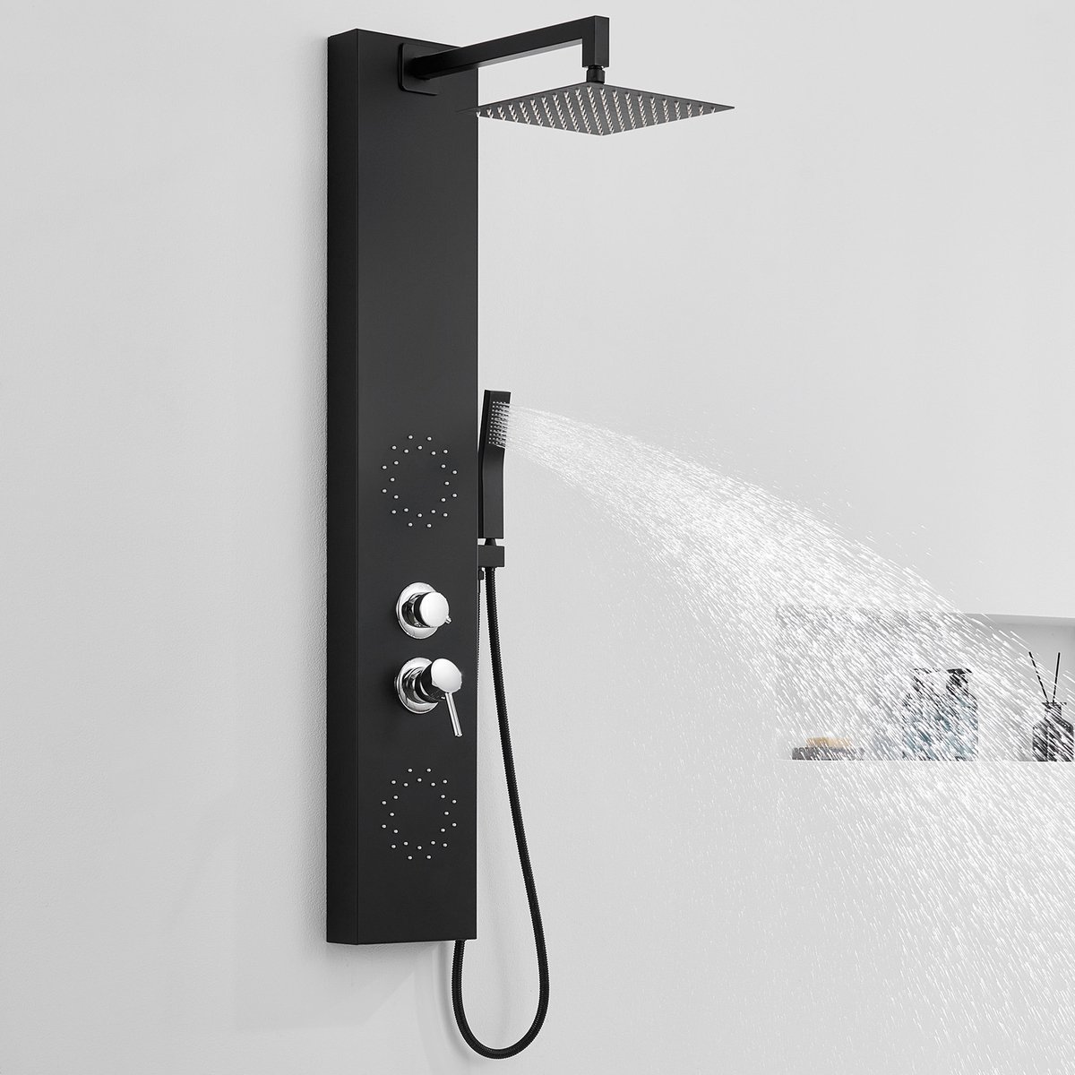 Auralum Max Douchepaneel met 3 Functies - Mengkraan - Regendouche en Handdouche - 10 inch Douchekop - Spa Jets - Massagedouche - RVS Douche Set - Waterbesparend - Zwart