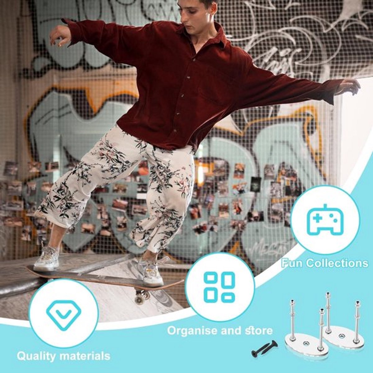 Skateboard Wandhouder Metaal Montageaccessoires Zweefeffect 2 Stuks - Woonkamer Garage Opbergen