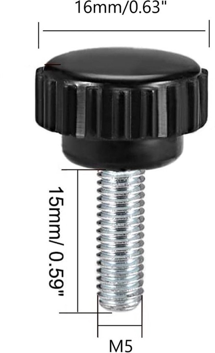 Klemknoppen Gekarteld - Duimschroef M5 x 15mm - 6 Stuks - Draaibankaccessoires - Bakeliet/Koolstofstaal - Slijtvast/Corrosiebestendig - Handknop