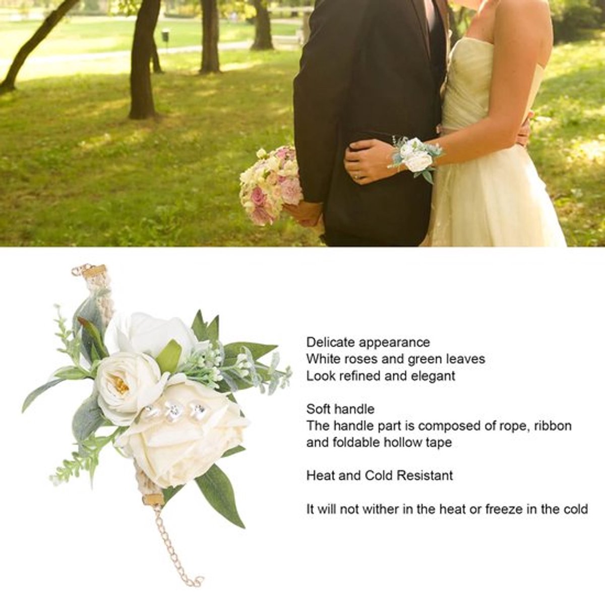 Polsbloem Meerdere Witte Rozen - Corsages Bruiloft - Polscorsages - Feestpolsbloem - Huwelijksfotografie - Elegant Uiterlijk - Corsage