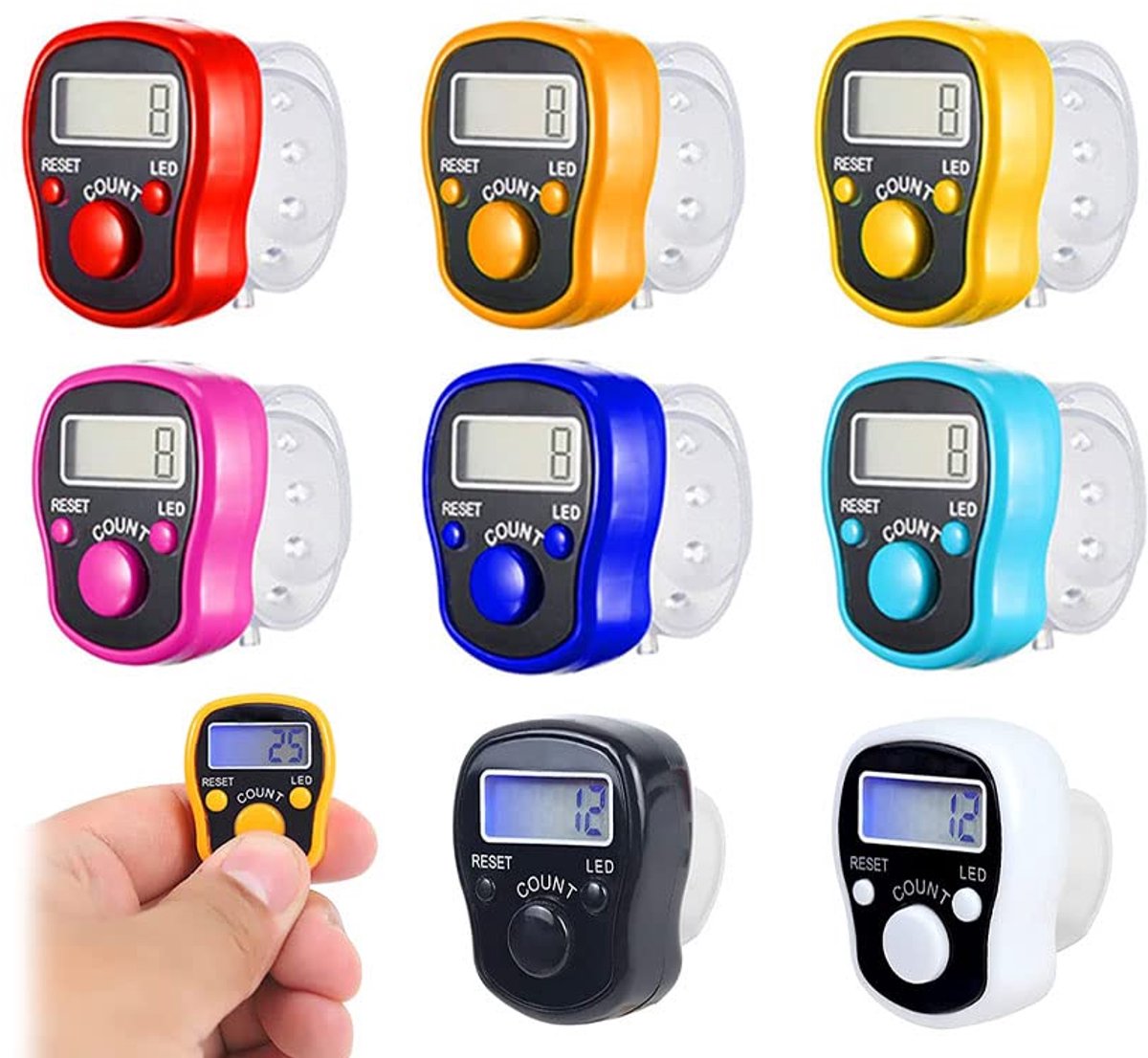 SnelShoppen - Digitale Vingerteller 8 Stuks LED Mini Handteller Voor Sport, Coach, Golf, Trainingsinventaris, Elektronische Clickteller