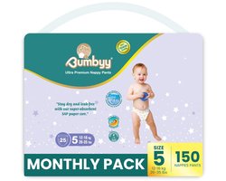 SnelShoppen - Babyluiers Maat 5 Bumbyy 12-16 kg - Ultraromantisch en Absorberend - 150 Luiers voor Comfortabele en Gevoelige Huid - Tot 12 Uur Lekvrij
