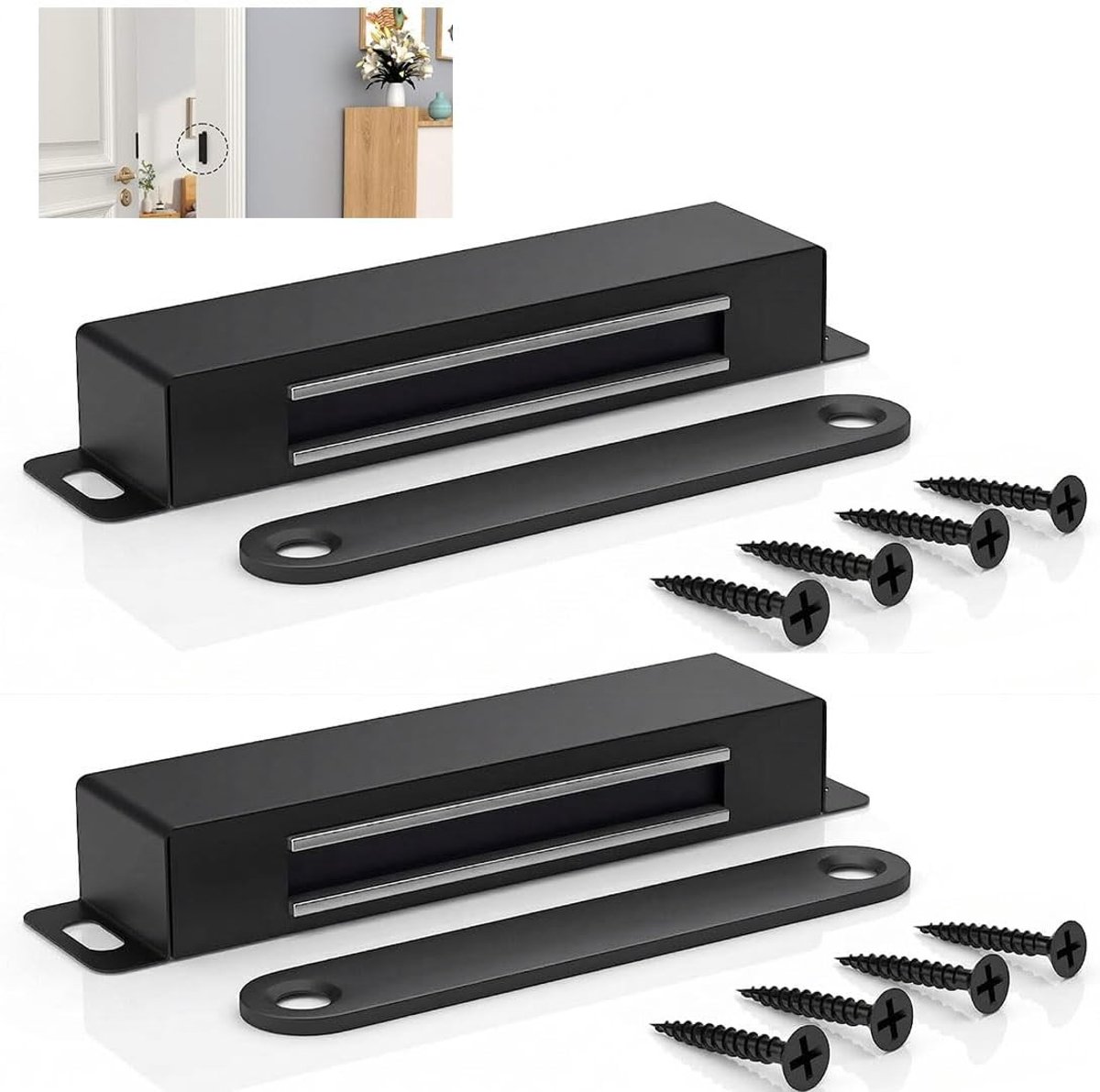 Heavy duty magneten tot 40 kg, roestvrijstalen magneetslot voor keukenkasten, zwart, 2 stuks, veilig en duurzaam