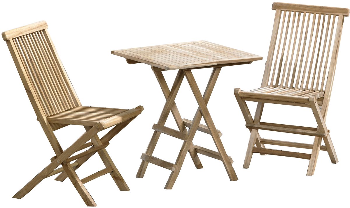 SnelShoppen - Tuinmeubelset Teakhout 3-delig, Rechthoekige Klaptafel Ca. 40 x 60 cm, Inclusief Klapstoelen, Perfect voor Tuin, Terras en Camping